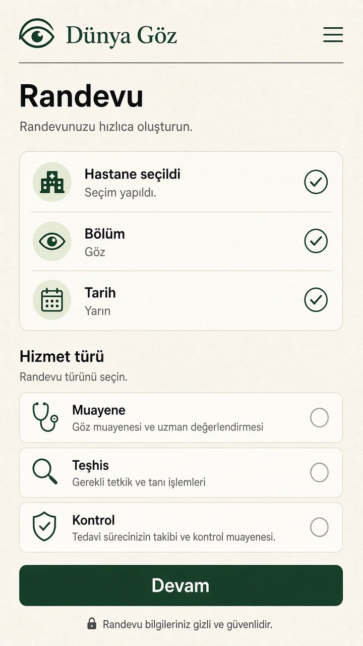 Dünya Göz Hastanesi mobil randevu ekranı