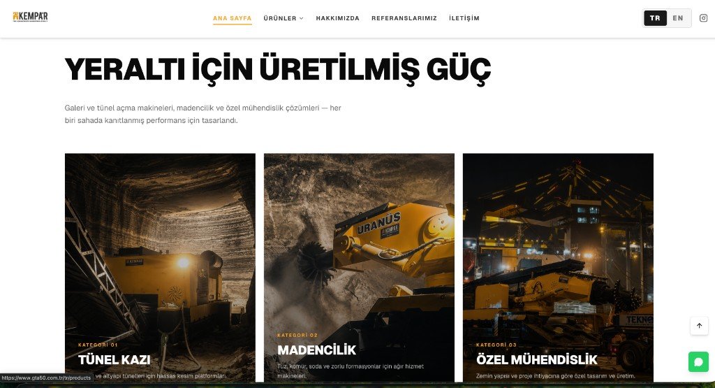 GTA50 ürün kategorileri: tünel kazı, madencilik, özel mühendislik