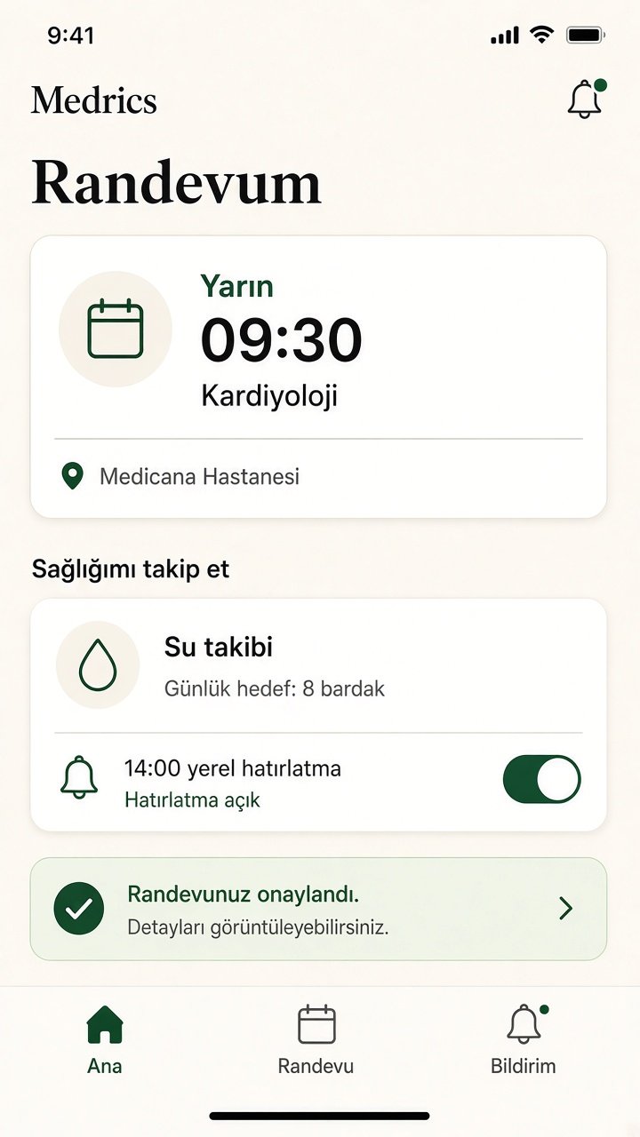 Medrics mobil randevu ve su takibi hatırlatması