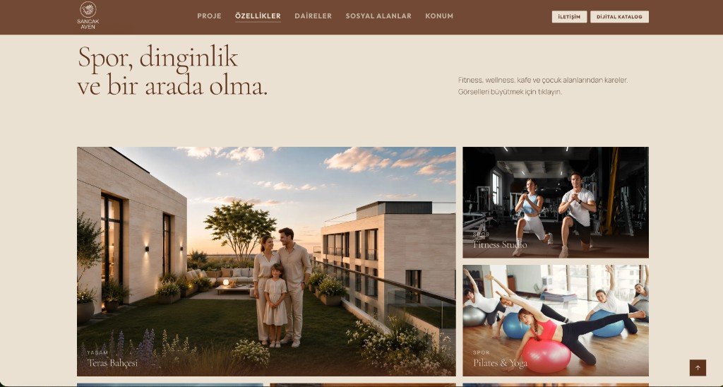 Sancak Aven sosyal alanlar, teras, fitness ve pilates